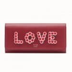Fendi Red Love Embellished Continental Wallet with Chain