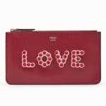 Fendi Red Love Embellished Flat Pouch