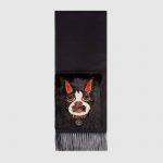 Gucci Black Silk Cashmere Scarf with Orso and Mink Pockets