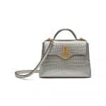 Mulberry Light Silver Metallic Croc-Embossed Mini Seaton Bag