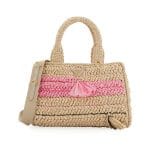 Prada Beige/Pink Raffia Large Tote Bag