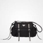Prada Black Nylon Shoulder Bag with Studded Strap