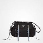 Prada Black/Astral Blue Nylon Shoulder Bag with Studded Strap