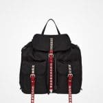 Prada Black/Fire Engine Red Studded Nylon Backpack Bag