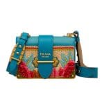 Prada Turquoise/Natural Embroidered Raffia Cahier Crossbody Bag