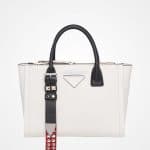 Prada White/Red Studded Concept Top Handle Bag