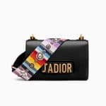 Dior Black J'adior Flap Bag with Multicolored Embroidered Strap