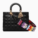 Dior Black Lady Dior Bag with Multicolor Embroidered Strap