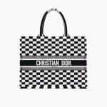 Dior Black/White Checkered Embroidered Canvas Book Tote Bag