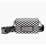 Dior Black/White Checkered Print Dio(r)evolution Flap Bag with Embroidered Canvas Strap
