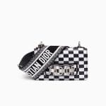 Dior Black/White Checkered Print Mini J'adior Flap Bag with Embroidered Canvas Strap