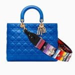 Dior Blue Lady Dior Bag with Multicolor Embroidered Strap