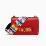 Dior Red J'adior Flap Bag with Multicolored Embroidered Strap