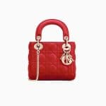 Dior Red Lambskin Mini Lady Dior Bag with Chain
