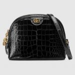 Gucci Black Crocodile Ophidia Dome Shaped Shoulder Bag