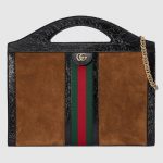 Gucci Chestnut Suede Ophidia Medium Top Handle Tote Bag