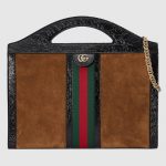 Gucci Chestnut Suede Ophidia Medium Top Handle Tote Bag