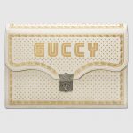 Gucci White Guccy Print Portfolio Bag