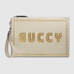 Gucci White Guccy Print Pouch Bag