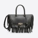 Valentino Black Fringed Demilune Small Double Handle Bag