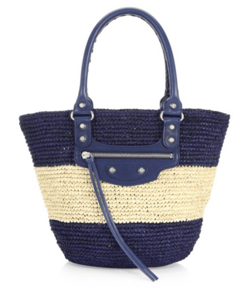 Balenciaga Small Panier Raffia Striped Tote Bag