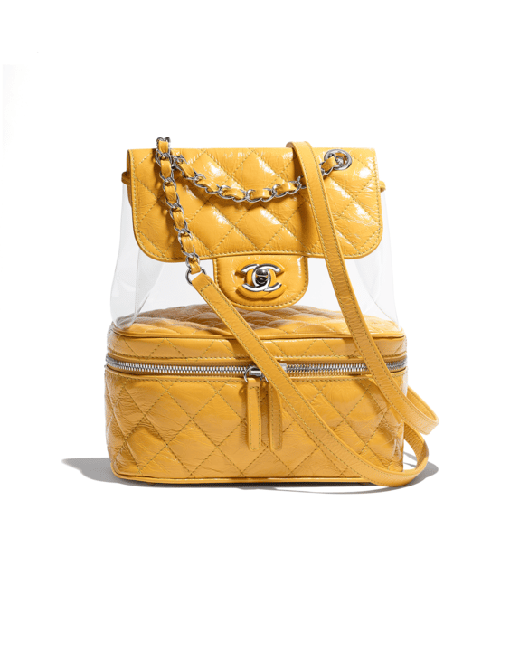 Chanel Yellow Crumpled Calfskin:PVC Aquarium Backpack Bag