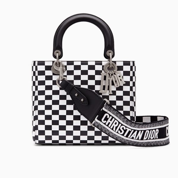 black and white checkered purse dior