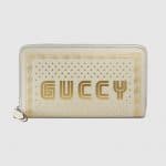 Gucci White Guccy Print Zip Around Wallet