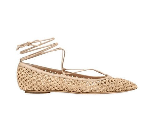 Jimmy Choo Woven Lace-Up Ballerina Flats