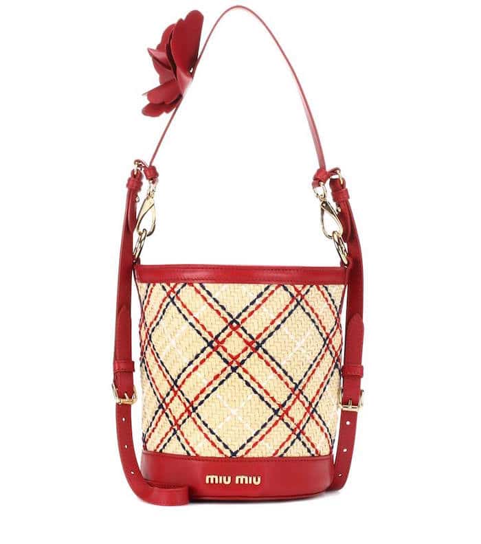 Miu Miu Embroidered Raffia Bucket Bag