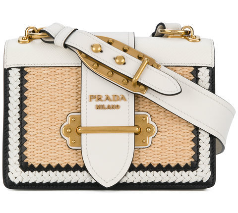 Prada Cahier Raffia Shoulder Bag