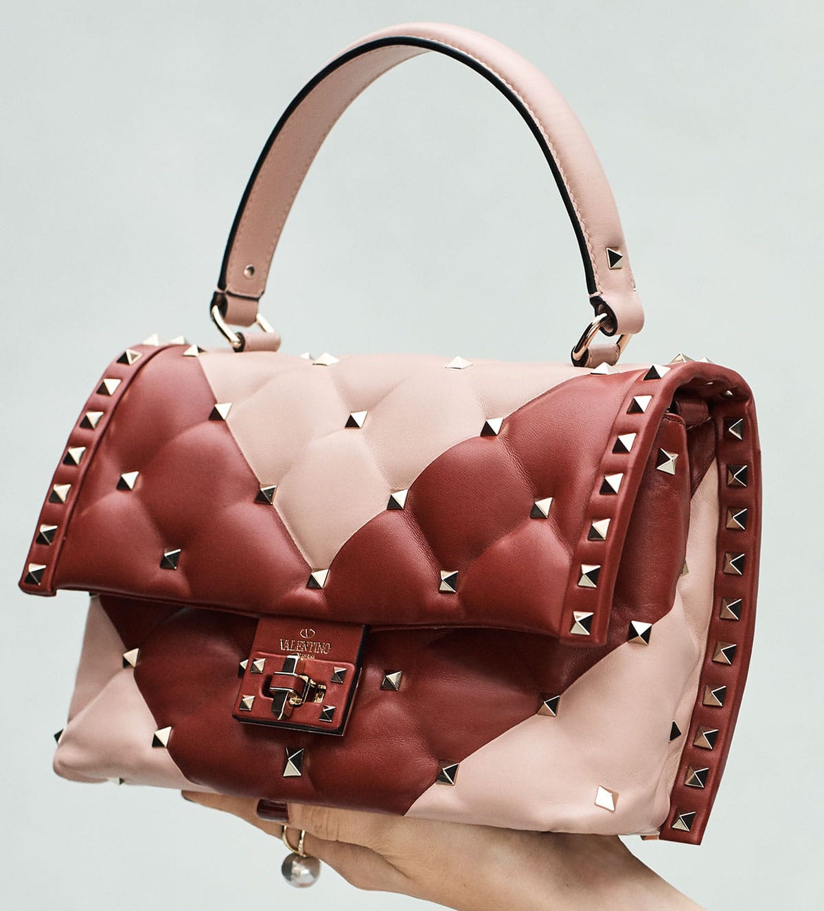 Valentino Metallic Silver Quilted Leather Mini Candystud Top Handle Bag  Valentino