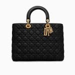 Dior Black Calfskin Large Lady Dior Bag