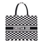 Dior Black/White Checkered Embroidered Canvas Book Tote Bag