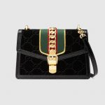 Gucci Black GG Velvet Sylvie Small Shoulder Bag
