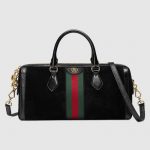 Gucci Black Suede Ophidia Medium Boston Bag