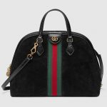 Gucci Black Suede Ophidia Medium Top Handle Bag