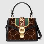 Gucci Brown GG Velvet Sylvie Mini Top Handle Bag