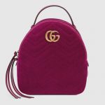 Gucci Fuchsia Velvet Matelassé GG Marmont Backpack Bag