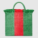 Gucci Green/Red Straw Large Top Handle Tote Bag