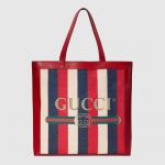 Gucci Red Sylvie Stripe Canvas Large Tote Bag