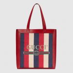Gucci Red Sylvie Stripe Canvas Medium Tote Bag