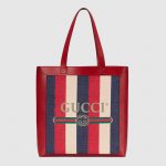 Gucci Red Sylvie Stripe Canvas Medium Tote Bag