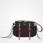 Prada Black/Fire Engine Red Black Nylon Shoulder Bag