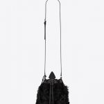Saint Laurent Black Curly Shearling Anja Tassel Small Bucket Bag
