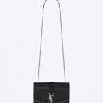 Saint Laurent Black Leather with Silver Eyelets Medium Sulpice Chain Bag