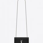 Saint Laurent Black Shiny Crocodile Embossed Small Kate Tassel Chain Bag