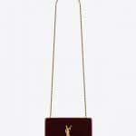 Saint Laurent Dark Red Velvet Small Kate Tassel Chain Bag