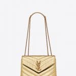 Saint Laurent Gold Crinkled Y Quilted Small Loulou Chain Bag