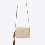 Saint Laurent Ivory/Cognac Shearling:Leather Medium Loulou Chain Bag